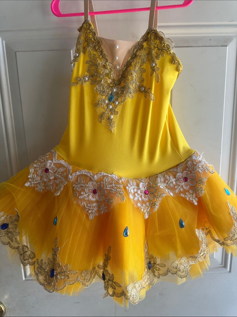 Girls Yellow Embellished Tulle Party Dress